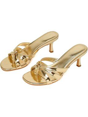 Women's Gold 1 Pointed Toe Vintage Mules Heels Slip On Stiletto Backless Sandal
